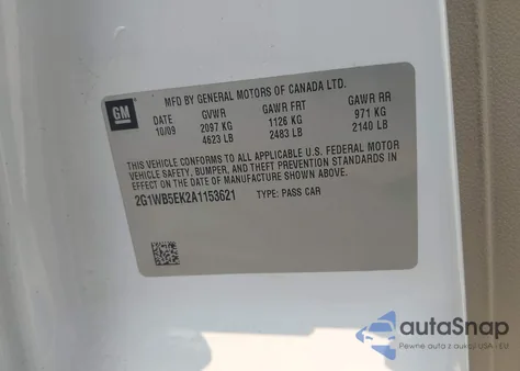 2010 Chevrolet Impala Lt from USA, damaged, VIN 2G1WB5EK2A1153621